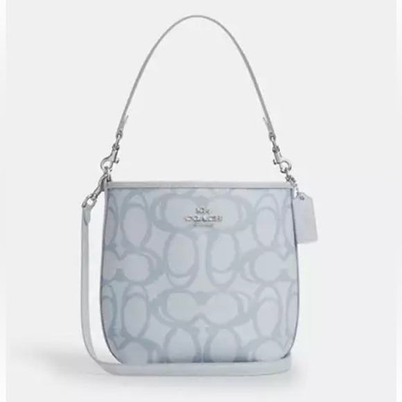 🩵Coach NWT Ice Blue Sketched City Bucket Tote with crossbody and Silver hardware - Picture 1 of 9